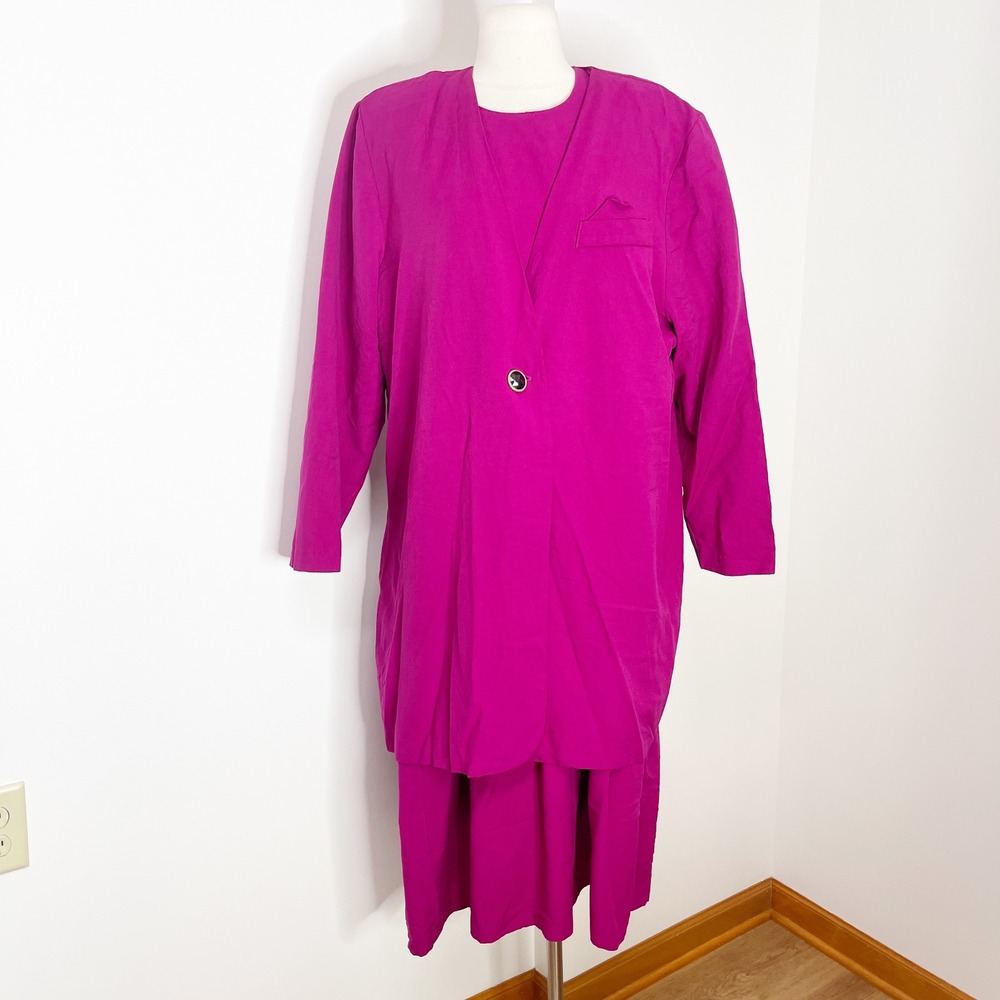 Stephanie Thomas Vintage Magenta Pink Dress and Blazer Set Size 18